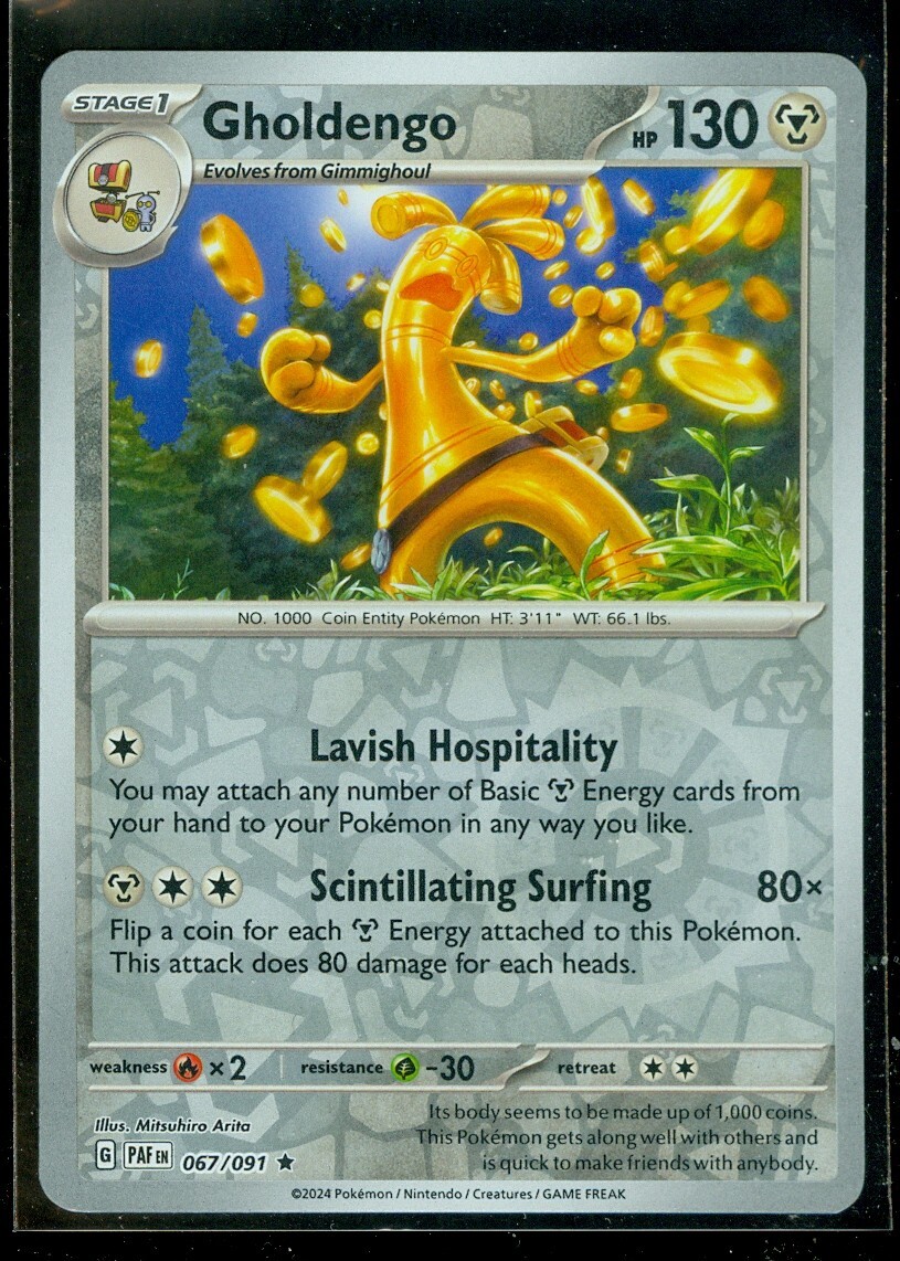 Pokemon GHOLDENGO 067/091 - Paldean Fates RARE Rev Holo - MINT