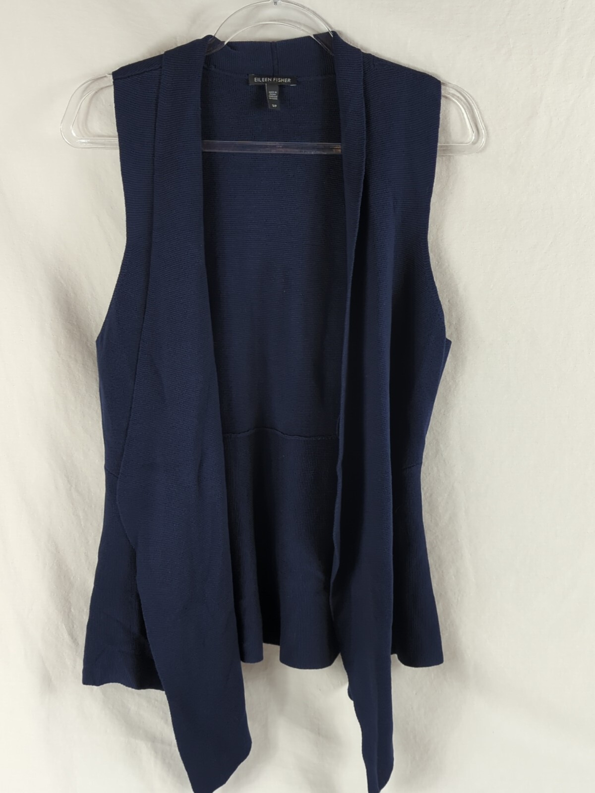 EILEEN FISHER Womans Vest Small Navy Open Long Silk Cotton Blend