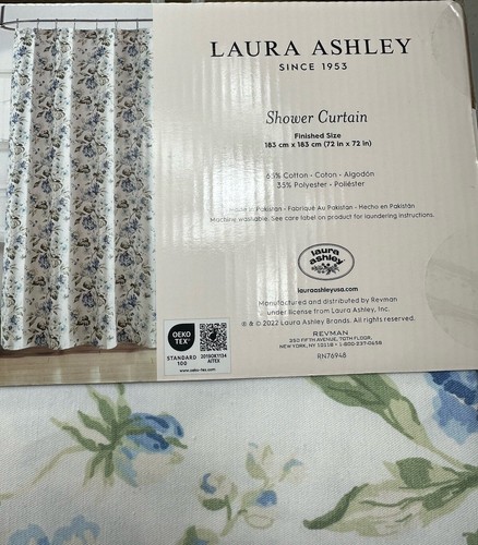 NIP Laura Ashley Vineyard Blues Fabric Shower Curtain Floral 72" x 72" Farmhouse - Picture 4 of 4