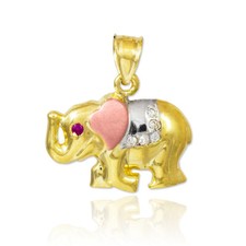 Tri-Color Gold CZ Elephant Charm Pendant