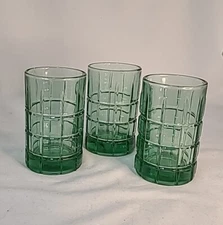 VTG Anchor Hocking BLUE TARTAN 4" JUICE GLASSES Set of 3 USA