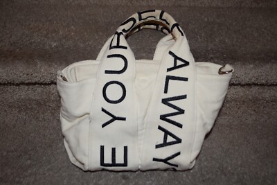 ZARA Always Be Yourself Design Cream Handbag Purse Carrying Handles & Shoulder