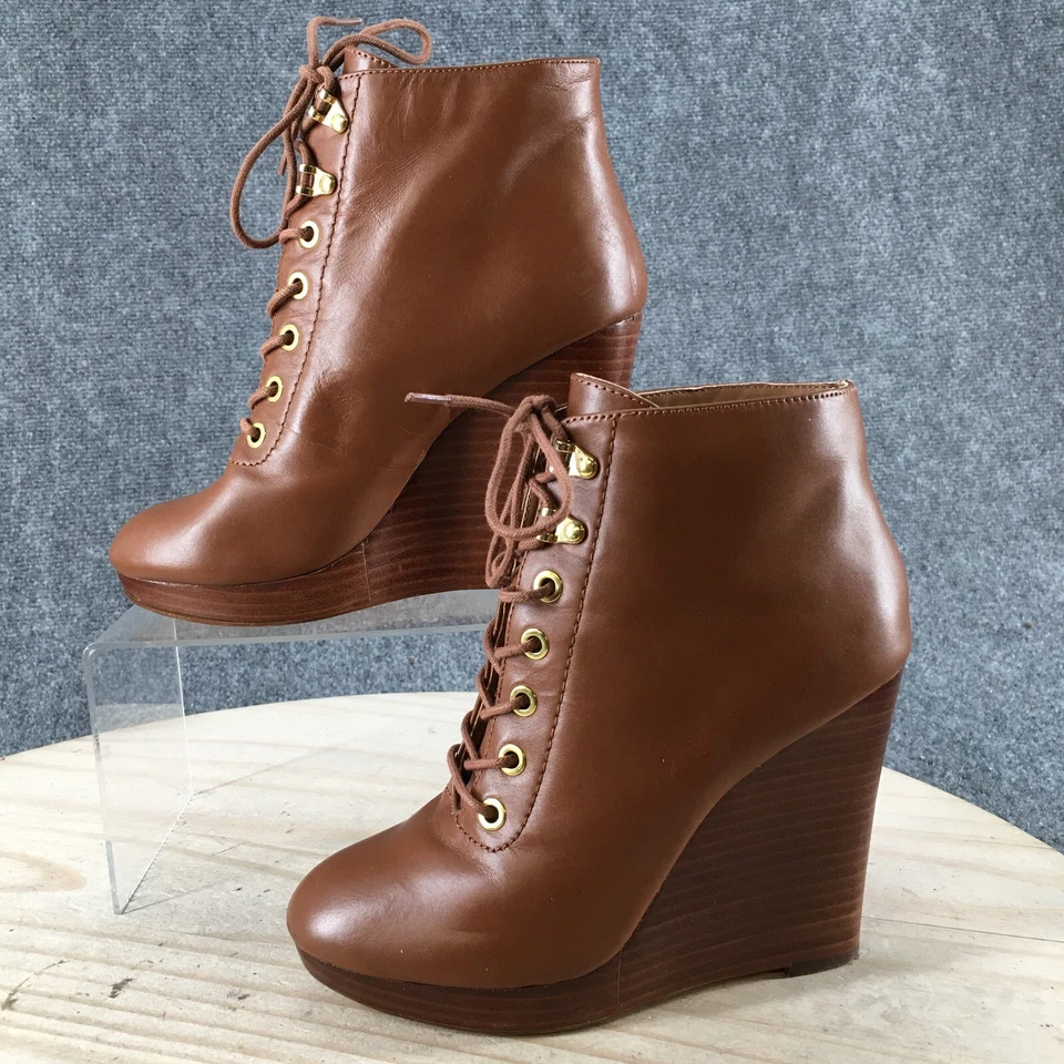 Guess Botas Mujer 6 Zoey Botines Tacones de Cuña Informales Cuero Marrón Con Cordones Foto 2 de 4