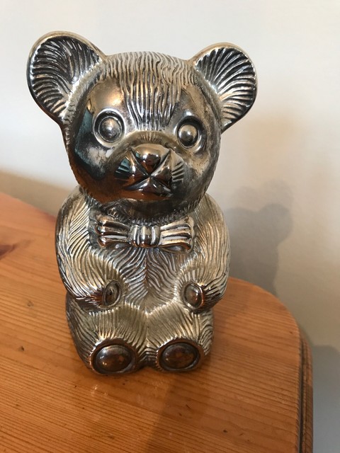 silver teddy bear money box