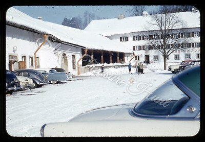 Cars Snow Ski Lodge 35mm Slide 1950s Red Border Kodachrome