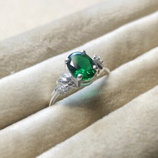 May birthstone emerald ring Green emerald ring 925 Sterling silver C6912
