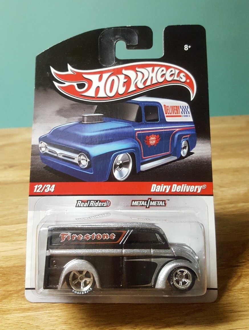 ホットウィール。Real Riders デイリーデリバリー。 Hot Wheels Slick Rides Dairy Delivery Firestone 1:64 w/ Real
