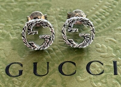 Gucci  Interlocking G Earrings Studs  Engraved Sterling Silver 925 Made in Italy