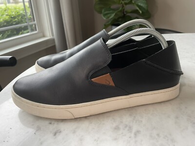 OluKai Women's 11 Shoes Black Slip-On Sneakers Pehuea Leather