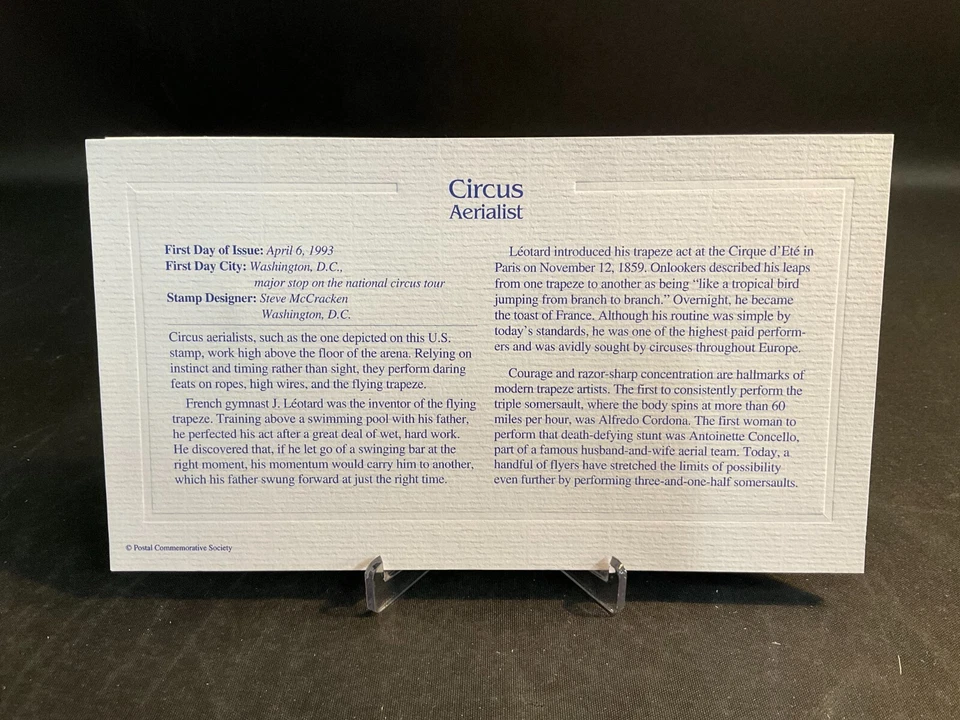 1993 PCS Circus Aerialist 29¢ FDC 22K Gold Stamp Replica - Image 3 of 3