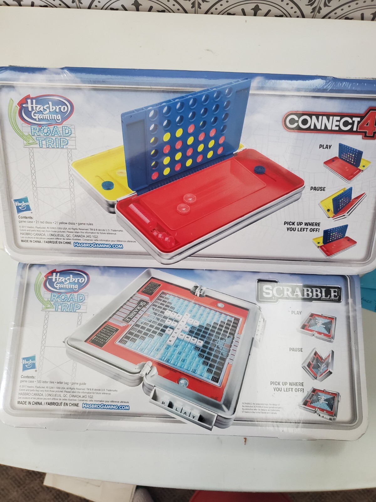 LOT 2 NEW Hasbro Gaming 2017 ROAD TRIP Portable CASE Games CONNECT 4 ...