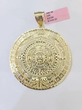 Real 14k Yellow Gold Circular Mayan Calendar Pendant Charm 14kt