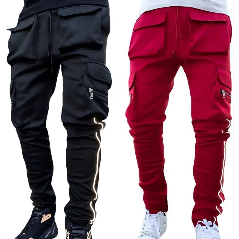 Reflective Multi-Pocket Hip Hop Joggers for Men Running & Training