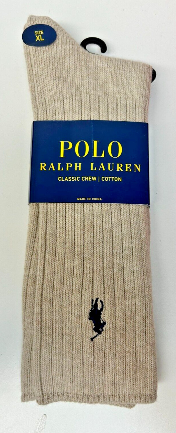 Polo Ralph Lauren Classic Cotton Crew Sock Beige Men's Size 13-16 (8205XXLE)