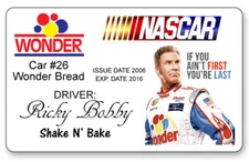 RICKY BOBBY TALLADEGA NIGHTS NAME BADGE PROP HALLOWEEN COSPLAY PIN BACK