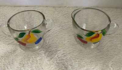 Cream & Sugar Set, Bartlett Collins. Clear Glass Orchard Pear Pattern Vintage.