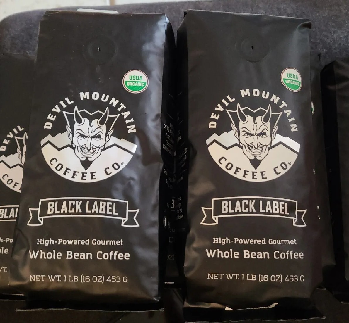 2 Black Label Devil Mountain, Dark Roast, Strong Whole BEAN Coffee, 16