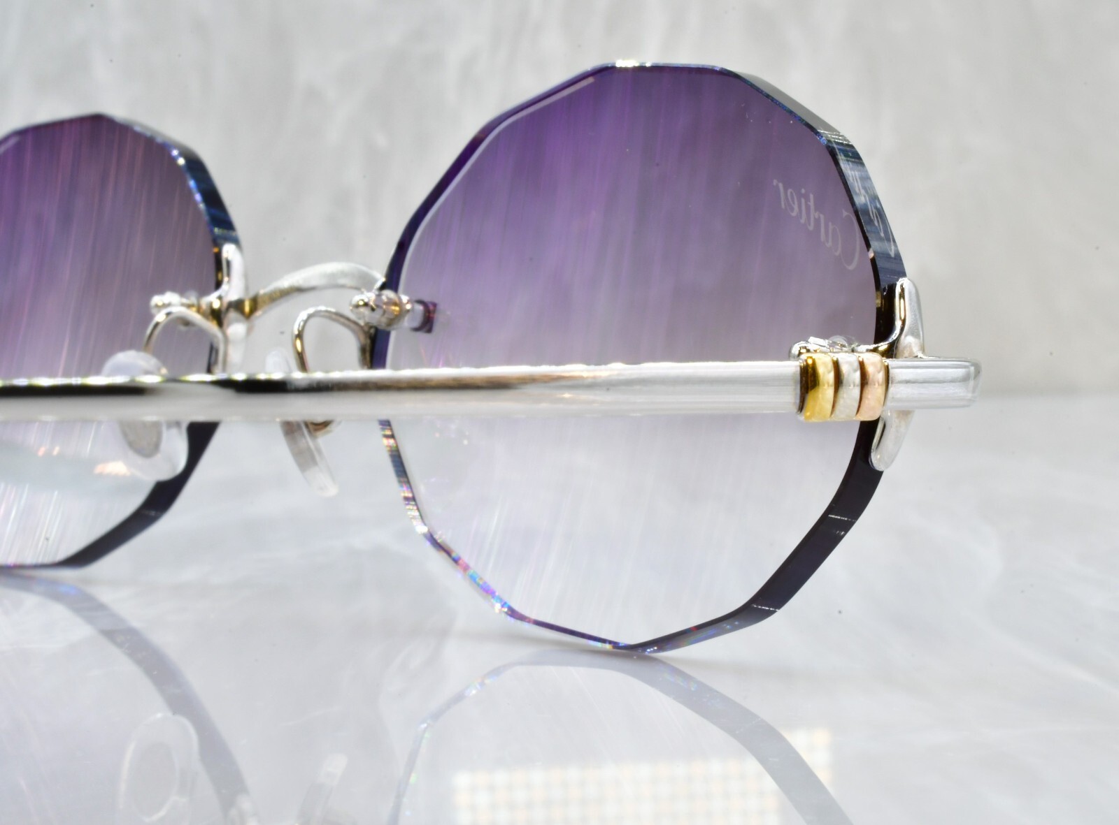 Cartier vintage y2k rimless 18k 750 solid trinity  gold sunglasses Trinity decor image 8
