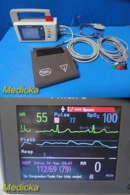 Philips IntelliVue MP2 M8102A Monitor (ECG/SpO /NIBP) W/ Battery & Leads ~ 38739