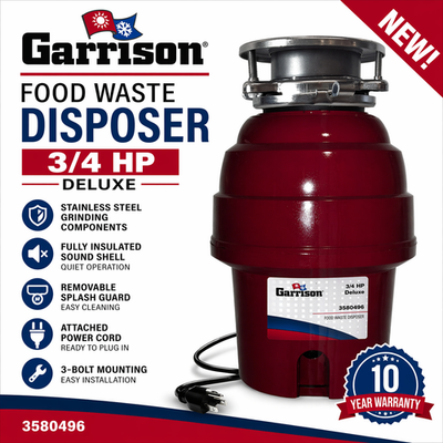 #ad Garrison 3 4 HP Food Waste Disposer 3580496 Garbage Disposal Deluxe New $84.99