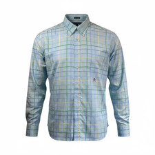 Tommy Hilfiger Mens XL Button Down Shirt Blue Yellow Green Plaid 80 s 2-Ply Prep