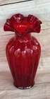 Fenton Glass RED Ruffle VASE With Both Labels Tags Rudy Red Art Glass