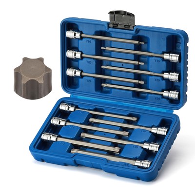 12PCS 3/8'' Drive Extra Long Torx Bit Socket Set T10-T60 5.9'' Length CR-V S2 S...