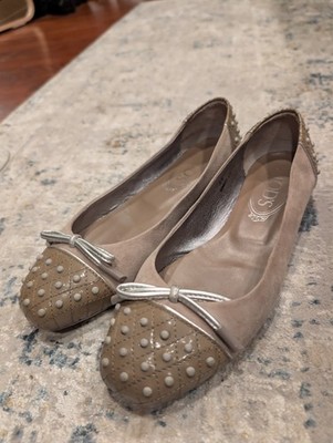 Tod's Italian Leather Made Two Tone Driving Flats Size 35 GOOD CONDITION Grey