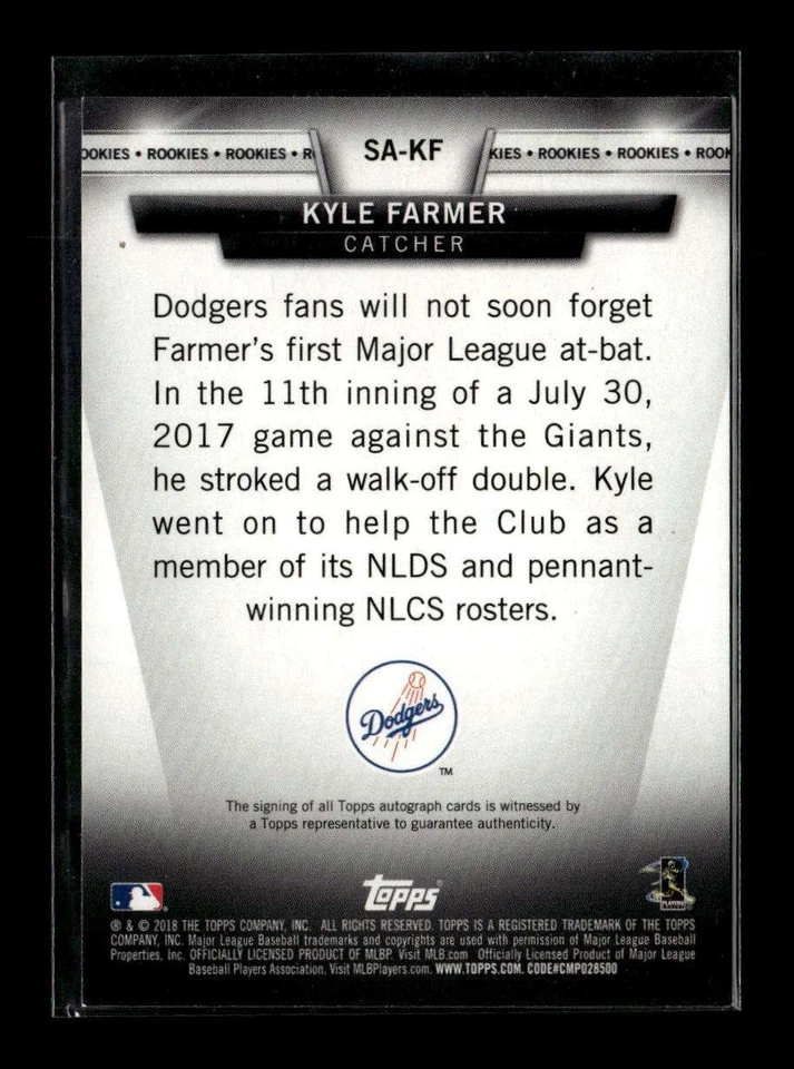 Kyle Farmer 2018 Topps Salute Autographs #KF Auto - Image 2 of 2