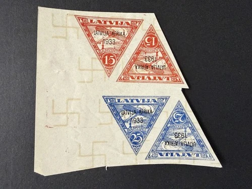 Latvia 1933 Triangular Airmail Block Latvija - Afrika 1933, 99p Start