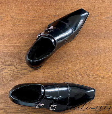 Mens Leather Pointy Toe Block Heel Dress Lace Up Oxfords Buckle Shoes  Business