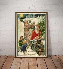 Vintage Santa Train Poster | 1917 Retro Christmas Wall Art | Holiday Decor