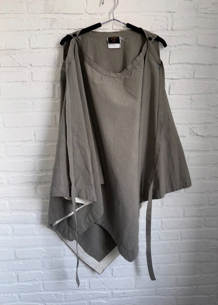 RARE Vivienne Westwood Anglomania Asymmetric Draped Dress Tunic Plaid Tie Detail View 4