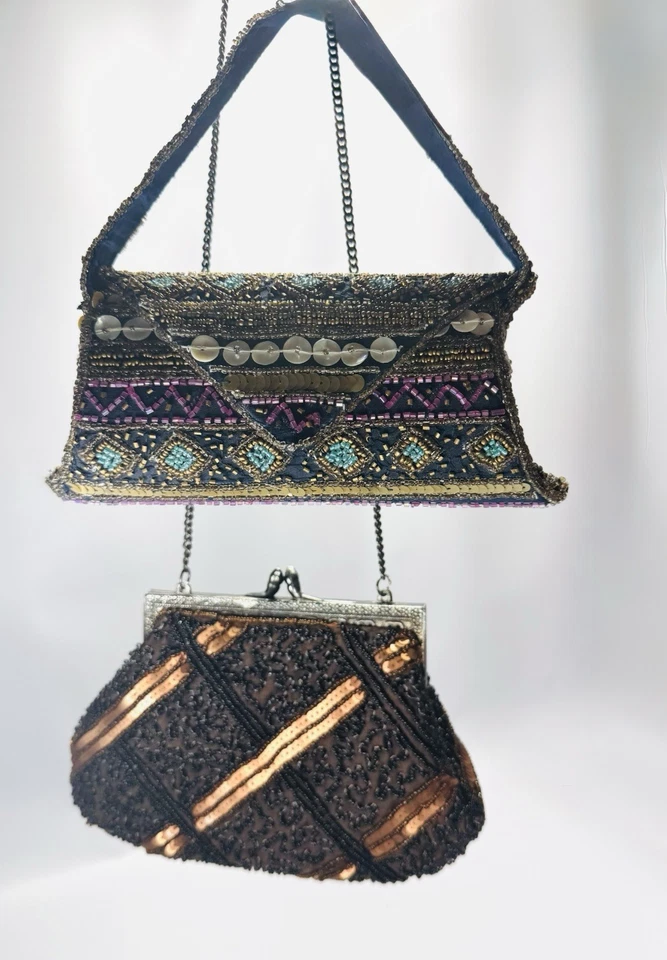 (¡2!) Juego de 2– K.C. Bolso de mano Malhan Boho con cuentas; bolso de mano. ¡Vintage! ¡Dos!! Foto 2 de 4