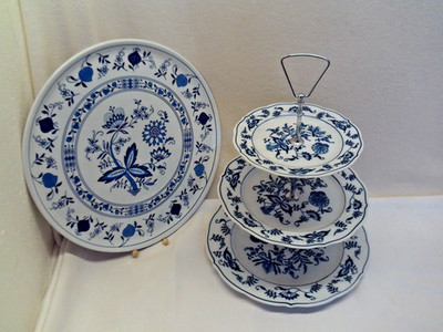 Zwiebelmuster Etagere Blue Danube & Form Marienbad Platte Servierteller Vintage