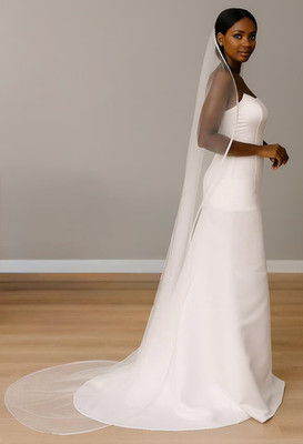 1 Layer 3M 120'' 10Ft White Satin Trim Cathedral Bridal Wedding Veil Metal Comb