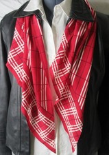 Burberry London 100 Silk Scarf Wrap Red  White Check 56x16 Made in Italy EUC
