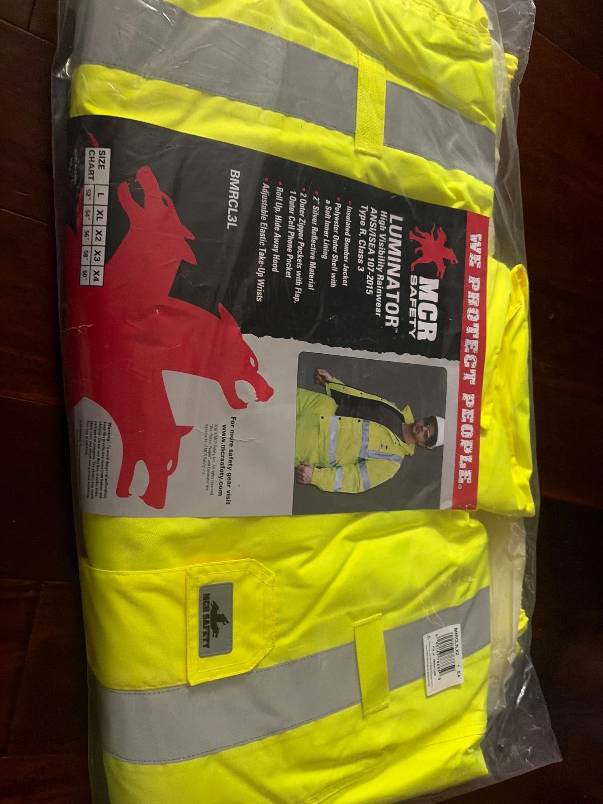 MCR SAFETY LUMINATOR Reflective Rain Bomber Jacket & Hide Away Hood SIZE X2 56" image 9
