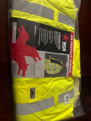 MCR SAFETY LUMINATOR Reflective Rain Bomber Jacket & Hide Away Hood SIZE X2 56" image 9
