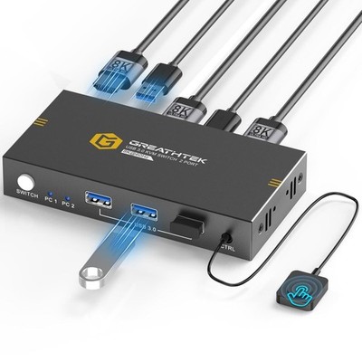 8K HDMI KVM Switch 2 PC 1 Monitor USB 3.0 KVM Switcher