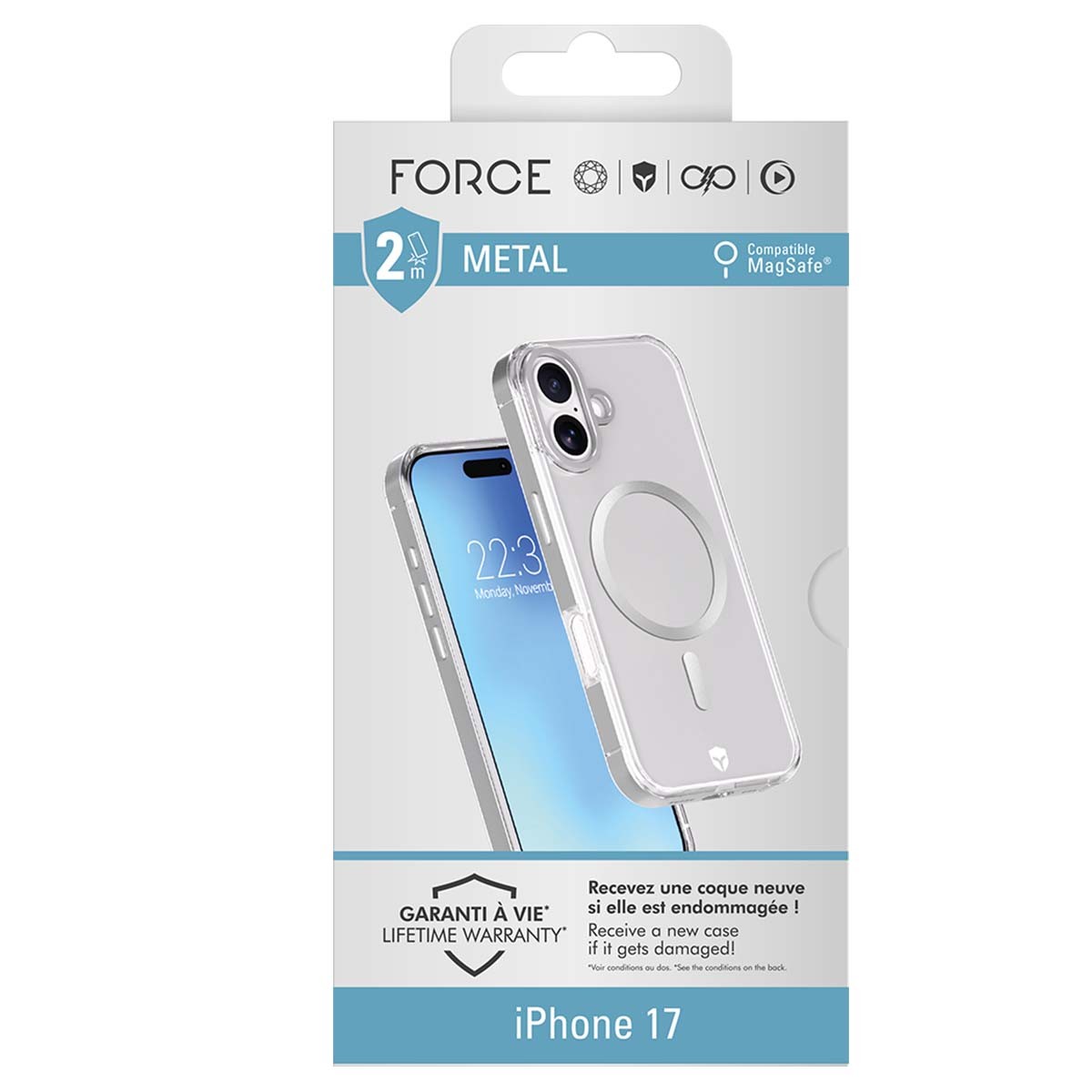 Coque iPhone 17 antichoc 2m Force Case Metal bumper aluminium rigide