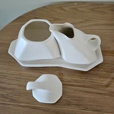 PETER SAENGER Porcelain Modernist Nesting Creamer & Sugar On Tray 4 Pcs