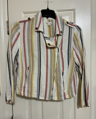 EST. 1946 Women s Striped Zip Jacket Long Sleeve Pockets Short Length L
