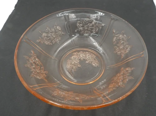 Vintage Federal Glass Sharon Cabbage Rose Pink 8” Serving Bowl - Depression