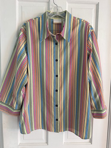 Alfred Dunner Stripe Button-Front Rainbow Blouse 20W Resort Modern Breezy Style