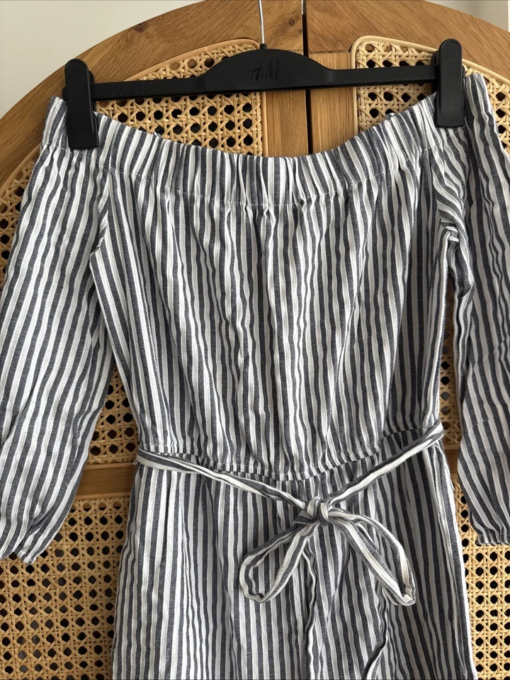 Mono Mango Hombro Frío Mezcla Lino Bolsillos Rayas Talla 10 M Manga 3/4  Foto 3 de 4