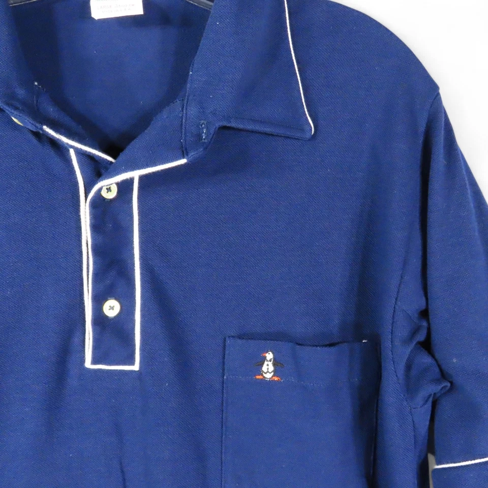 CAMISA POLO DE COLECCIÓN Munsingwear GRAND SLAM Azul Marino con Borde Blanco BOLSILLO PINGÜINO talla L Foto 3 de 4