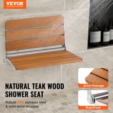 VEVOR Folding Teak Shower Seat, 20.9 x 16'' Unfolded, Wall Mounted Fold Up Showe