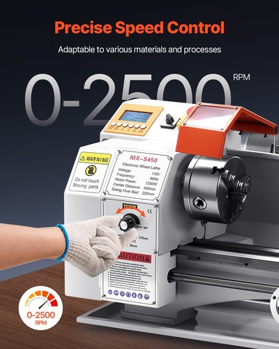 VEVOR 1250 W 2500 RPM Torno de Metal de 220 x 450 mm con Alimentación Automática - Imagen 5 de 12