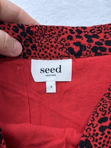 Seed Heritage Womens Skirt 8 Red Black Leopard Print Faux Wrap Maxi Ruffle Boho - Picture 7 of 10